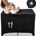 Pack N Play Blackout Cover, Hiaksedt Crib Canopy Cover for Pack and Play, Breathable Blackout Tent for Travel Crib, Portable Stretchy Netting Cover for Indoor Outdoor Travel Playard, Black