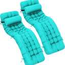 Tudomro 66'' Outdoor Chaise Lounge Cushion Waterproof Patio Pool Chaise Lounge Cushion with Headrest Pillow Tie Fade Resistant Replacement Longue Rocking High Back Chair(Peacock Blue,2 Pcs)