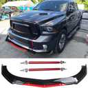 Universal Car 4 PCS Front Bumper Lip + 2PCS 8"-11" Adjustable Splitter Rods Chin Spoiler Splitter Body Kit Compatible with Honda Civic Accord Toyota Dodge Charger Nissan Chevrolet Cruze