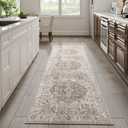 Jinchan Runner Rug 2x10 Washable Hallway Rug Vintage Traditional Floor Cover Thin Taupe Multi Distressed Floral Indoor Mat for Kitchen Bathroom Bedroom Living Room