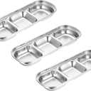 Uxcell 3 Pack Stainless Steel Sauce Dish Dipping Bowls with 3 Compartment Divided, Metal Seasoning Plate Dipping Bowl for Serve Appetizers, Snacks, Sauce, or Dressing, Silver