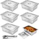 5 Set Hotel Pans With Lids,Stainless Steel Hotel Pans Full Size 6 Inch Deep and a Kitchen Tongs,Catering Food Storage Metal Pan,Anti-Jam Chafing Steam Table Pans for Restaurant Commercial andKitchen.