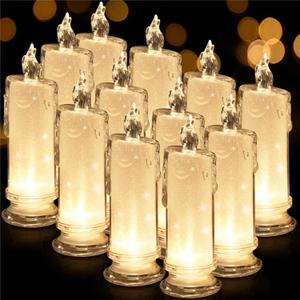 Retisee 12 Pcs Flameless Pillar Fake Candles Bulk, Battery Operated Plastic Candles with Holder, Warm White Light, 2.5" x 7" Flameless Atmosphere Light for Winter Christmas Wedding Party Decor