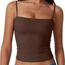 QINSEN Women's Double Lined Basic Tank Top Adjustable Spaghetti Straps Sleeveless Camisole Shirts, Color: Chestnut, Size XS