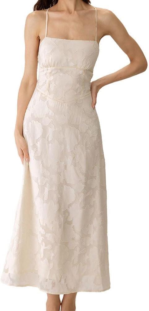 RIHOAS Women's Maxi Dresses Wedding Guest Dress A-Line Long Square Neck Backless Sling for Beach Wedding Party M