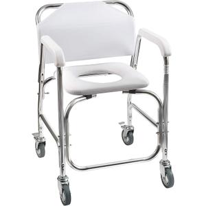 DMI Rolling Shower Chair, Commode, Transport Chair, FSA Eligible, Rolling Bathroom Wheelchair for Handicap, Elderly, Injured or Disabled, Rear Locking Wheels, 250 lb. Weight Capacity, White