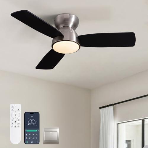 MOOONICHE 32" Ceiling Fan with Light and Remote/APP Controls, Low Profile Bedroom Fans with Reversible Motor, 6-Speeds,3CCT, Dimmable Timable LED Fandelier for Living Dining Room Kitchen-Nickel Missing Pieces