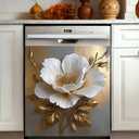 Magnetic Dishwasher Cover 23"x26" Trim-to-Fit, Reusable Refrigerator Door Panel, No Adhesive Decorative Wrap to Hide Scratches and Dents, White Gold Floral Kitchen Decor for Magnetic Dishwashers, 23x25.5 Inches