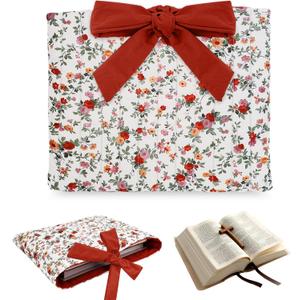 Bible Cover Case for Women,Large Bible Tote Bags for Women Organizer Quilted Bible Carrying Case(new) (Red Flowers)