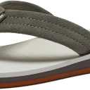 Quiksilver Carver Suede Flip Flops for Men, Arch Support Athletic Mens Sandals, Size 6 to 16 Thong Mens Slides (11, Grey/White/Grey)