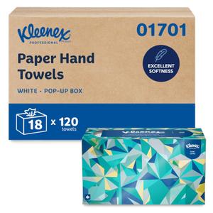Kleenex Professional Paper Hand Towels, Bulk (01701), Premium Absorbency Pockets, Pop-Up Box, White (18 Boxes of 120 Sheets, 2,160 Sheet Total), 120 Count