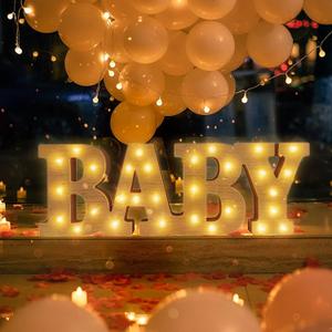 16.95.71.2IN Wooden LED BABY Light Up Letter Baby Marquee Light Up Letter, Warm White Baby Letters for Baby Shower Baby Sign Perfect for Baby Shower, Home Bedroom Nursery Table Wall Decor