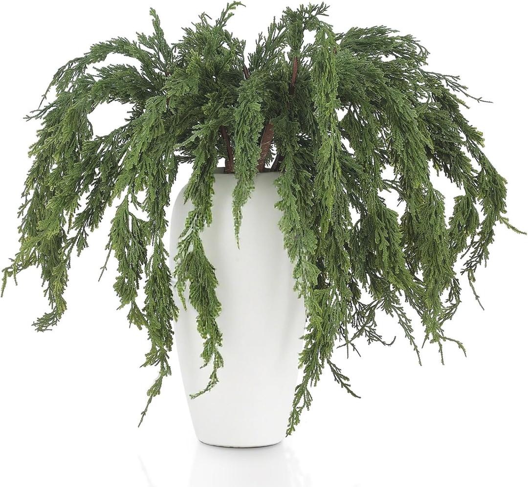 Jutom 6 Pcs Christmas Cedar Pine Branches - 35.4'' Artificial Greenery Cedar Stems Christmas Faux Lifelike Pine Picks for Vase DIY Crafts Xmas Wreath Garland Indoor & Outdoor Home Decoration