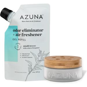 Azuna Air Freshener & Odor Eliminator for Strong Odor | 1 Room Kit Includes (1) Empty Luxe Glass Jar & 8oz Refill with Tea Tree Essential Oil Gel | Amalfi Breeze | Last 60-90 Days