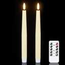 GenSwin LED Taper Candles, Flameless Taper Candles Battery Operated with Remote Timer, Set of 2 Real Wax White Flameless Candlesticks with 3D Flickering Flame for Home Wedding Decor (0.78” x 9.84”)