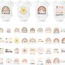 Teling 36 Pcs Iron on Decals Baby Shower Games Iron on Transfers Stickers Patches Baby Bodysuit Making Bibs Decorating Kit Patch Maker for Gender Reveal T Shirt(Rainbow)