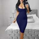 LAGSHIAN Women's Sexy Bodycon Tank Dress Sleeveless Basic Midi Club Dresses (Blue, S)