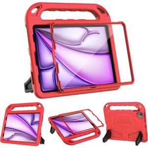 BMOUO Kids Case for iPad Air 11 inch M4 (2026)/M3 (2025)/M2 (2024), iPad Air 5th/4th Generation Case 10.9" (2022/2020), Shockproof Handle Stand iPad Air 11" M4/M3/M2/Air 5th/4th Gen Case, Red