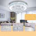 24" Modern Crystal Dimmable Chandeliers for Living Room LED Chandeliers Flush Mount Ceiling Light Fixture Dining Room Bedrooms Silver