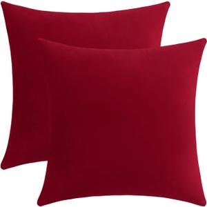 Jeneoo Comfy Soft Velvet Throw Pillow Cases for Sofa Couch, Decorative Solid Square Cushion Covers for Bedroom Car (Santa Red, 16 x 16 Inches, 2 Pieces)
