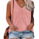DOLNINE Plus Size Womens Tank Tops Summer V Neck Sleeveless Shirts Pleated Fashion Loose Fit Blouses Clothes Coral 5XL