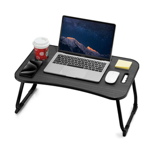 Laptop Bed Desk, Foldable Lap Desk, Portable Lap Table, Laptop Stand with Cup Holder & Tablet Slot & Lifting Handle for Working Writing Drawing & Eating - Black
