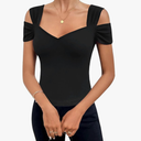 Blingfit Cold Shoulder Tops Summer Tunic Shirts for Women T Shirts V Neck Short Sleeve Casual Tees Blouses 2025, XL