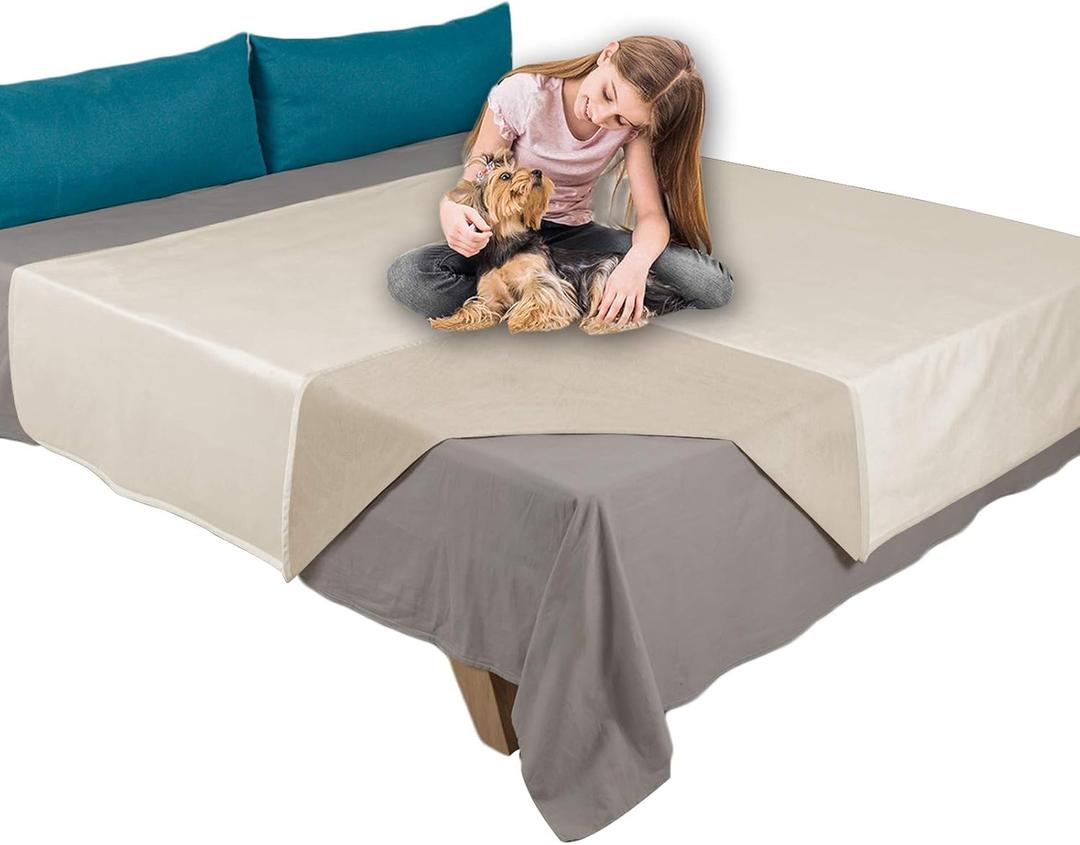 Ameritex Pet Bed Blanket Reversible 100% Waterproof Velvet Super Soft for Sofa and Bed (52x82 Inches, Cream+ Beige)