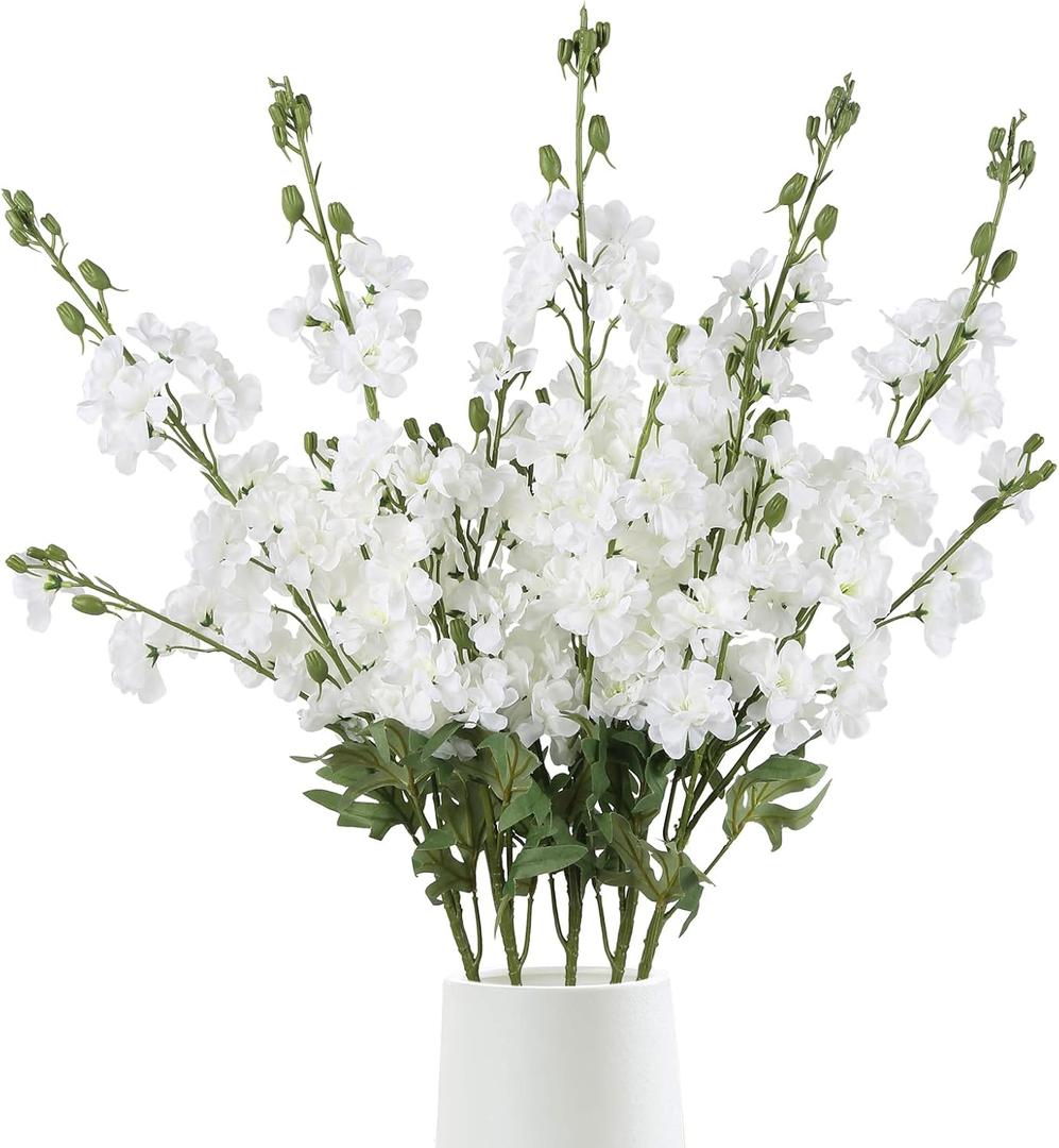 White Delphinium Artificial Flowers 5 PCS, 38.5" Tall Flowers for Floor Vase White Delphinium Realistic Artificial Snapdragon for Wedding Centerpiece for Table Home Decor Indoor