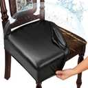 Waterproof Dining Chair Seat Covers Leather Kitchen Seat Covers, Stain Resistant Stretch Chair Seat Covers for Dining Room Chairs Set of 4, Rear Covered Washable Dining Chair Covers Black