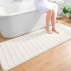 OLANLY Memory Foam Long Bathroom Rugs Runner 70x24, Super Soft Absorbent Bath Mat, Quick Dry, Machine Washable Shower Floor Rugs, Bathmat Carpet, Bathroom Home Decor Accessories, Ivory