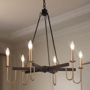 Durent Lighting Modern Chandelier, 28" Large Dining Room Chandelier Light Fixture, 6-Light Black and Gold Chandelier, Wagon Wheel Ceiling Lighting Fixture for Living Room, Bedroom, Kitchen