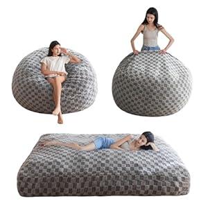 MAXYOYO Bean Bag Chair Bed for Adults, Convertible Beanbag Folds from Lazy Chair to Floor Mattress Bed, Large Floor Sofa Couch, Big Sofa Bed, High-Density Foam Filling, Machine Washable Cover