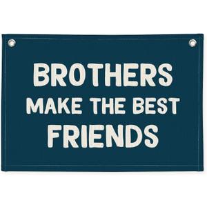 Brothers Make The Best Friends Banner, Boys Room Decor, Toddler Boy Linen Banner Wall Hanging Flag Decor for Nursery 20x30 - Navy Blue