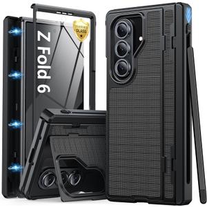 Oterkin for Samsung Galaxy Z Fold 6 Case Built-in Screen Protector [Thinner S Pen Holder & Kickstand] [Hinge Protection] Full Body Shockproof Phone Case for Z Fold 6, Black