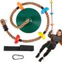 TURFEE Tree Swing for Kids - Single Disc Seat and Climbing Rope Set w/Carabiner & 4 Ft Strap - Treehouse and Outdoor Playground Accessories - Green