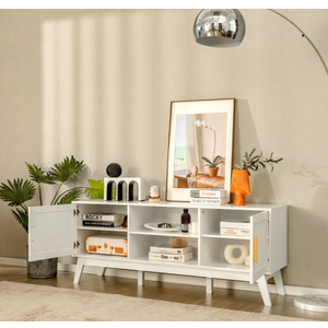 TV Stand Entertainment Media Console with 2 Rattan Cabinets and Open Shelves