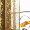 Deeprove Sheer Curtains 84 Inches Long 2 Panels Set, Gold Foil Print Metallic Vine Leaves Window Treatments for Bedroom, Xmas Decor Privacy Golden Drapes Pair, Rod Pocket, Gold and Taupe, 52"W x 84"L (Pack of 2)