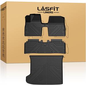 LASFIT Floor Mats & Cargo Mat Fits for KIA EV6 2024 2023 2022(Not for Manual 1st Row), All Weather TPE Custom Fit Floor Liners for 1st and 2nd Row Car Mats & Trunk Liner for Kia EV6 Accessories, Black