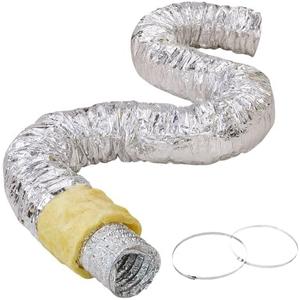 VEVOR 6 Inch Insulated Flexible Duct R-4.2，25 Feet Long with 2 Duct Clamps, Heavy-Duty Three Layer Protection Air Ducting Hose for HVAC Heating Cooling Ventilation and Exhaust Ductwork Insulation