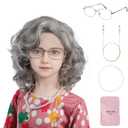 MUPUL Old Lady Wig For Kids Grandma Wig For Kids 100 Days Of School Costume For Girls
