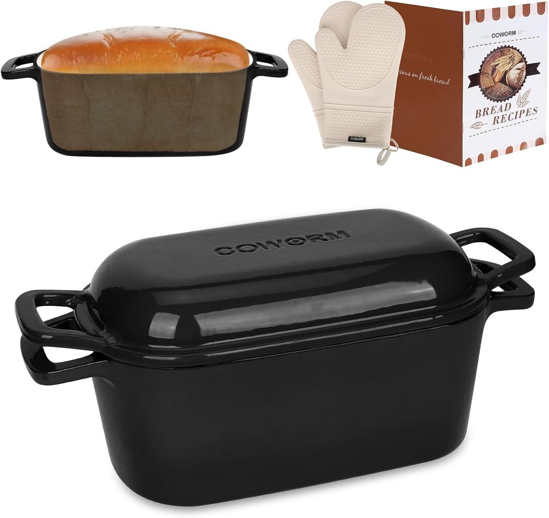 Oval Enameled Dutch Oven for Bread Baking - 3.6QT Cast Iron Sourdough Bread Pan with Lid (Black) Oval Enameled Dutch Oven for Bread Baking - 3.6QT Cast Iron Sourdough Bread Pan with Lid (Black)