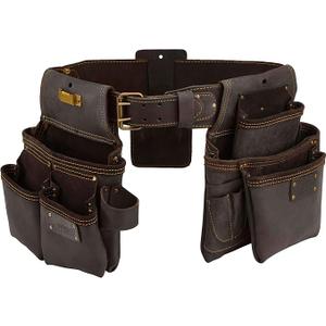 OX Tools Pro 4 Piece Carpenter Tool Belt, Construction Rig, Leather Tool Belt with Two Pouches, Hammer Holder, Tape Measure Pocket, Utility Knife Holder OX-P263604