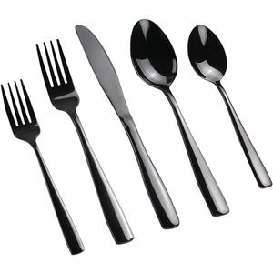 Teyyvn Stainless Steel Black Cutlery Set, 40-Piece Flatware Silverware Set, Service for 8