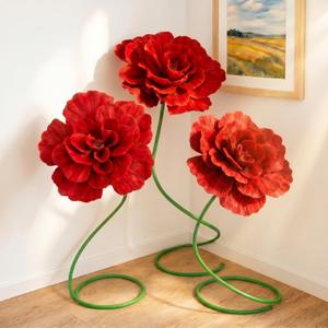 3 Pcs 5 ft Large Rose Flowers Giant Artificial Roses Valentine Standing Huge Handcrafted Flowers for Window Reception Banquet Ceremony Floral Decor Garden Hotel Office Birthday Wedding Party