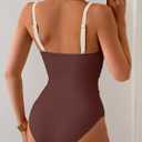 B2prity Cutout One Piece Swimsuit Tummy Control Ruched Monokini Color Block Bathing Suit for Cruise Vacation (M)