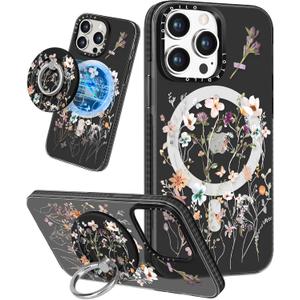 for iPhone 13 Pro Case for Women Girls - Cute Design Compatible with Magsafe Magnetic Ring Holder Stand Foral Flower Aesthetic Pattern TPU Phone Covers for iPhone 13 Pro Phone Case