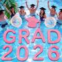 Sumind 11 Pcs Grad 2026 Pool Floating Letters, Pink Glitter EVA Foam Graduation Pool Party Decorations with Grad Cap and Beach Ball, Congrats Graduation Prom Photo Props, 12 x 16 Inches, 12.99 x 19.29"
