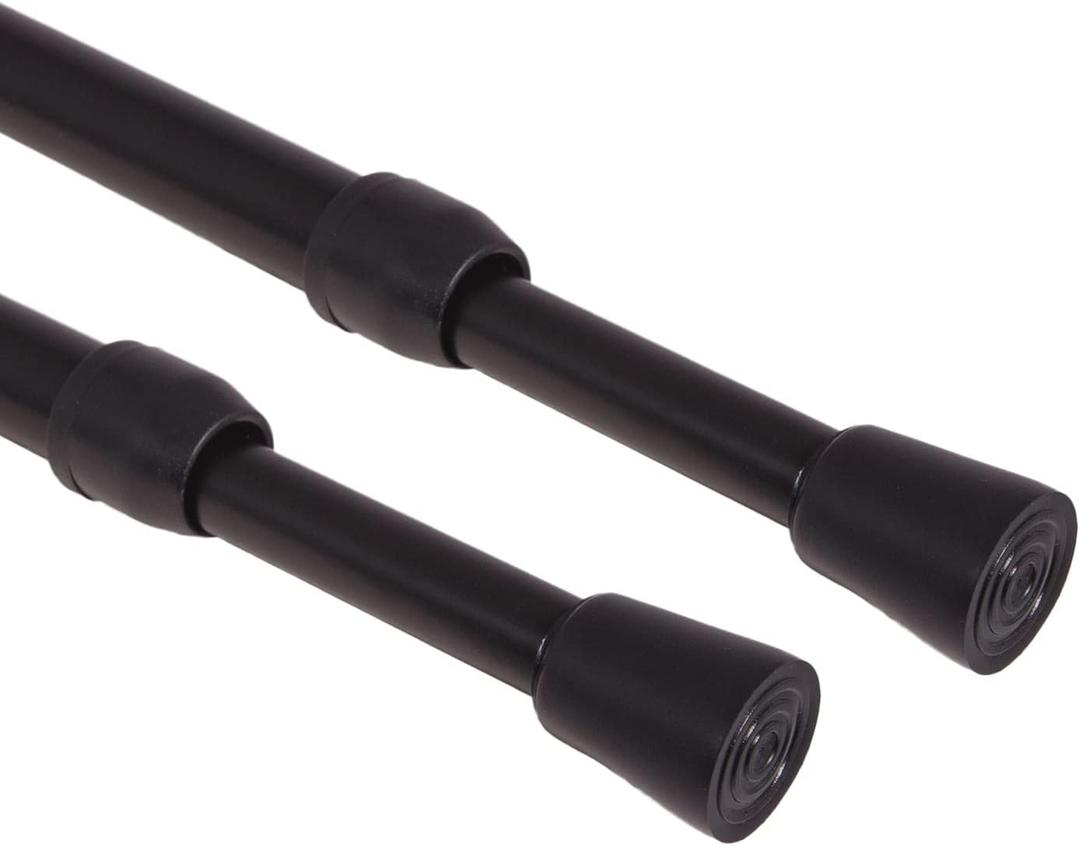 2PCS Shower Curtain Rod No Drilling, Spring Tension Rod, 27-47 Inch, 1/2 Inch Diameter, Rubber Cap on Either End, Black