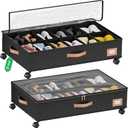 homyfort Under Bed Shoe Storage with Wheels, Fits 24 Pairs, Rolling Shoe Organizer with Bottom Support & Clear Lids, Sturdy Under Bed Storage Box for Shoes, Set of 2, Black